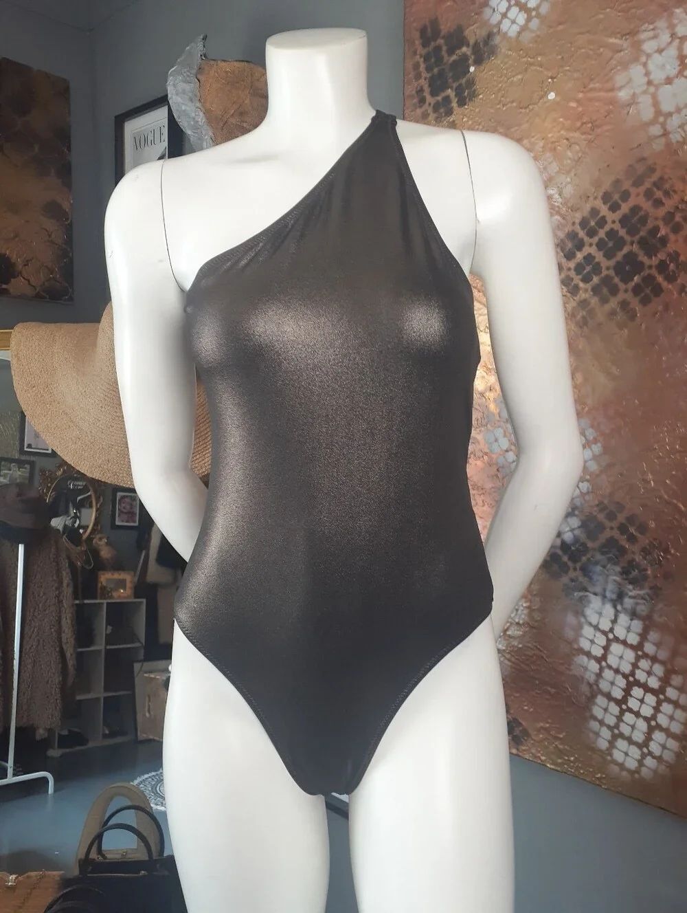 Zara Nwt One-Shoulder Metallic Pewter Bodysuit